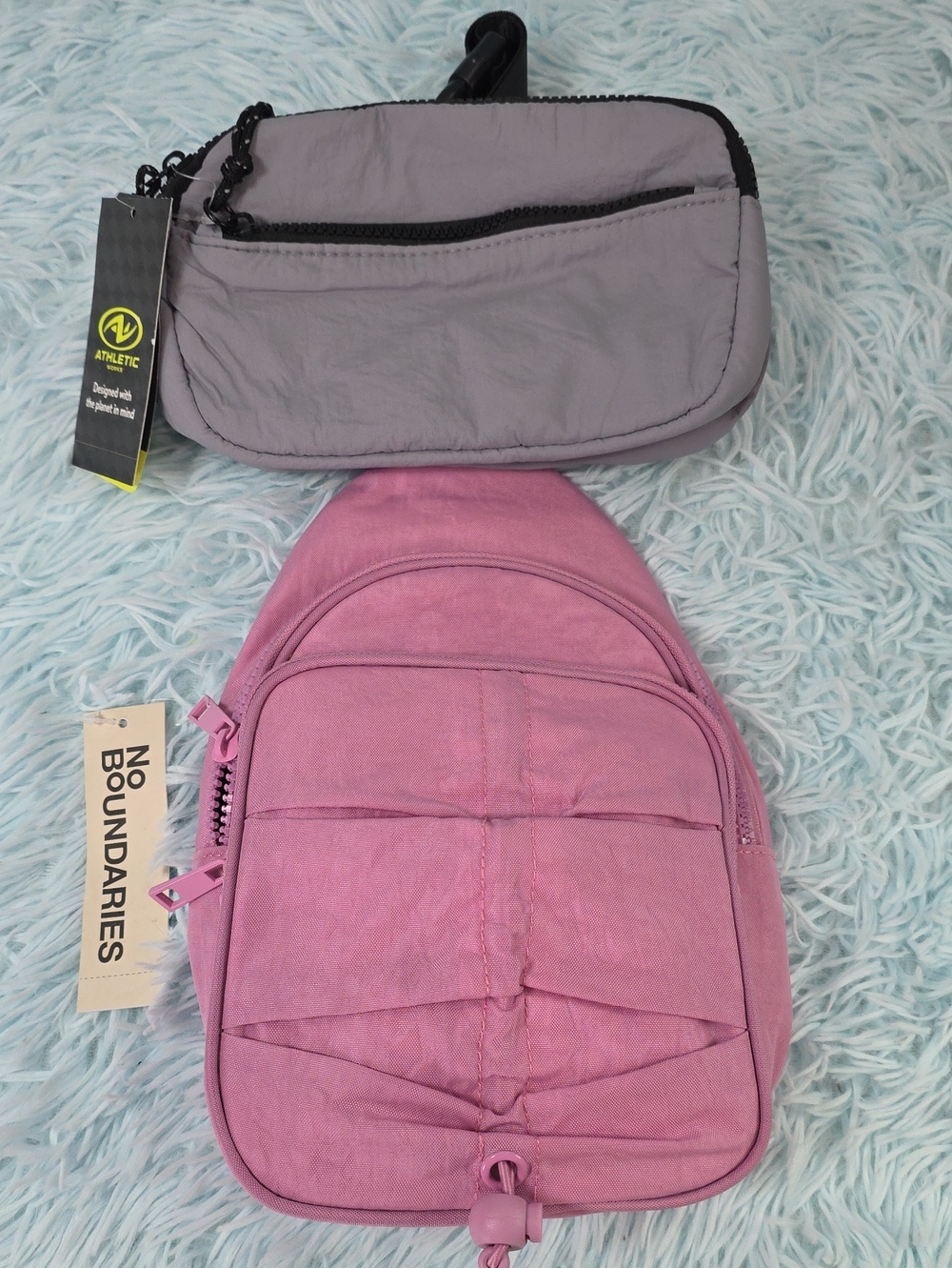 No Boundaries NWT Nylon Sling Bag & Athletic Belt Bag Lot 2pc Pink & Grey